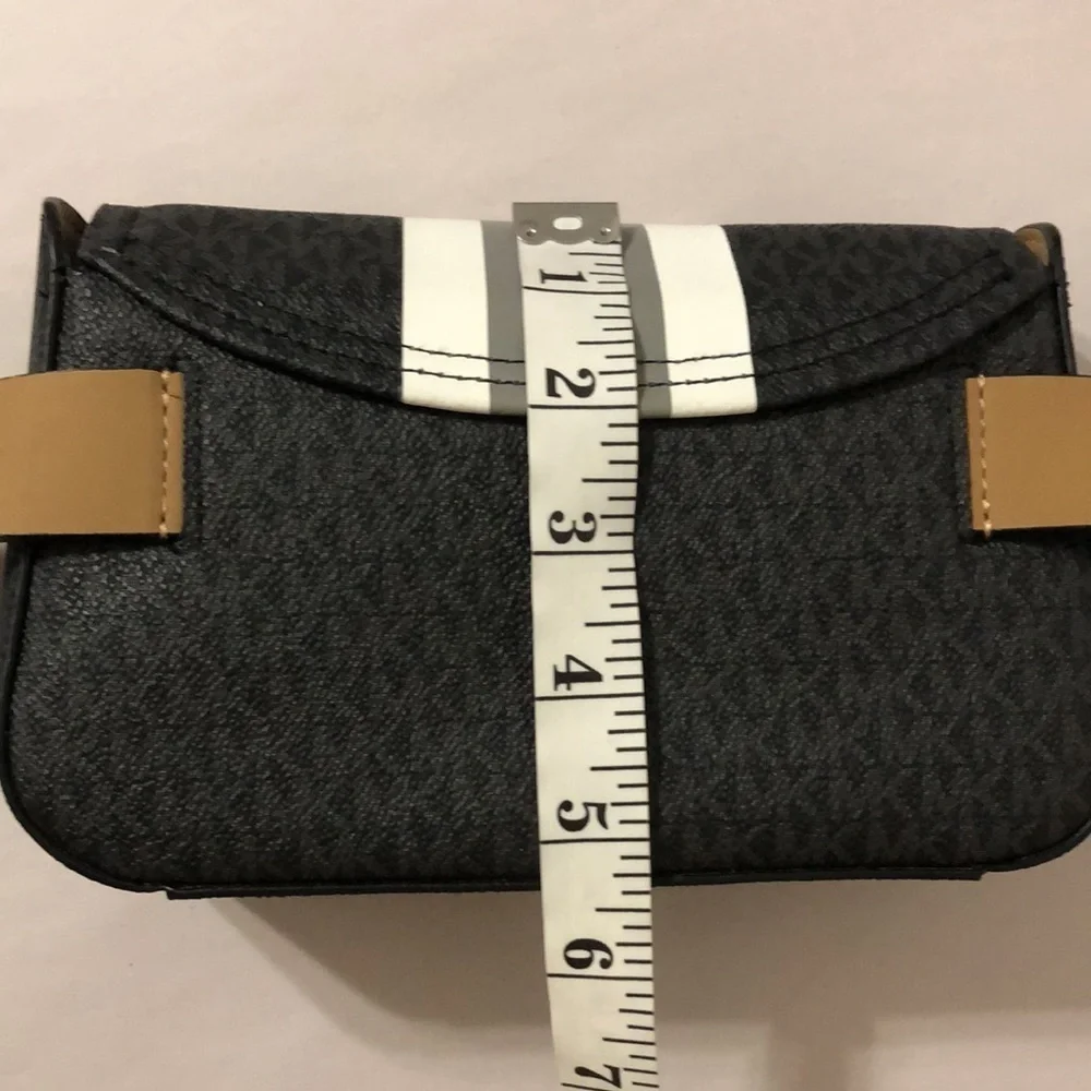 NWT Michael Kors Black and Gray Crossbody Logo Belt Bag with Stripe size L/XL
